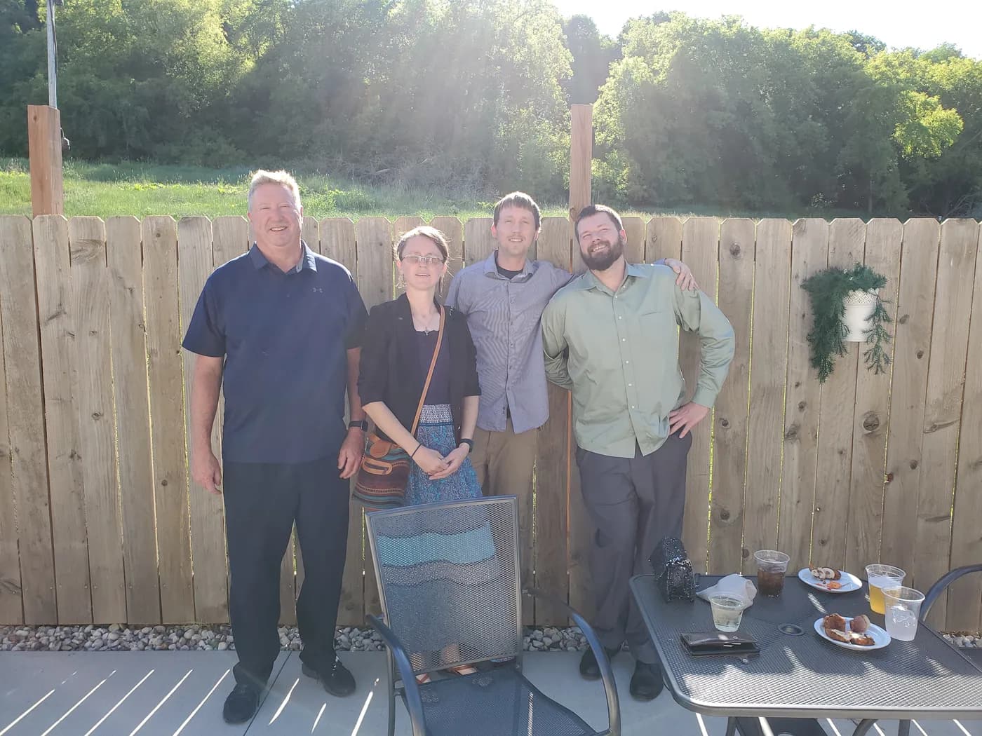 The family assembled on the deck at golden hour